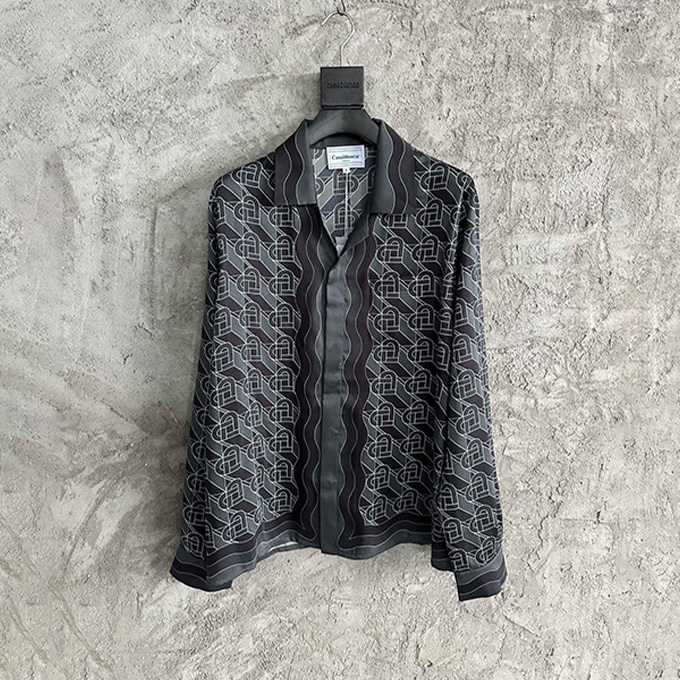 casablanca black heart print silk long sleeve shirt